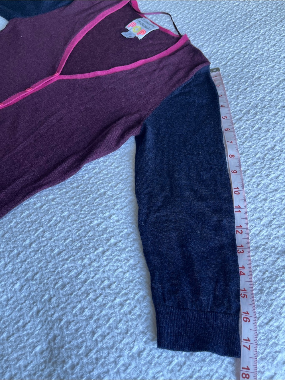 Clements Ribeiro POP Colorblock Woolmark Merino Wool Cardigan Size M Plum - Picture 7 of 12